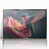 Framed acrylic wall art showcasing a vibrant hummingbird design in silver, perfect for adding a touch of nature-inspired elegance to home decor.