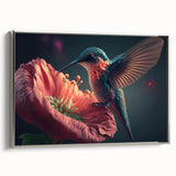 Framed wall art collection showcasing a beautiful hummingbird design on textured canvas, with a sleek silver frame, perfect for home decor.