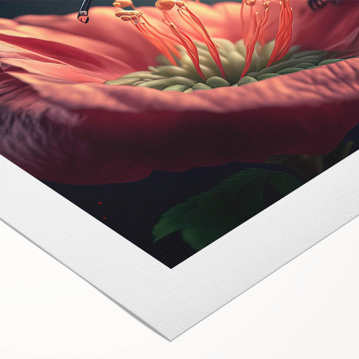 Vibrant rolled canvas artwork featuring a detailed hummingbird design in a colorful floral setting, perfect for enhancing home decor and adding a touch of nature.