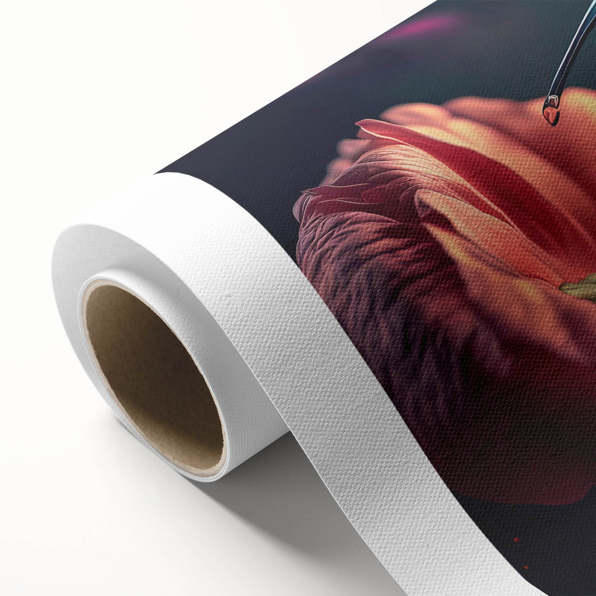 Vibrant rolled canvas featuring a captivating hummingbird design, showcasing intricate details and rich colors, ideal for adding a touch of nature-inspired decor to any space.