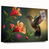 Vibrant wall art collection featuring a detailed hummingbird design on acrylic glass, showcasing vivid colors and intricate patterns, perfect for modern decor.