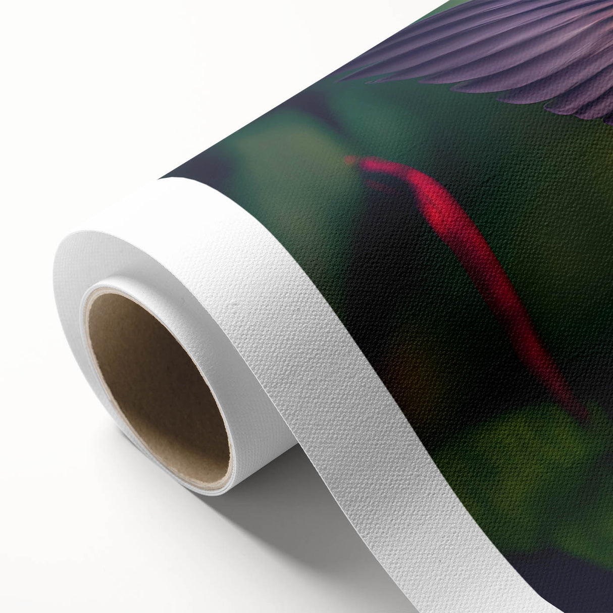 Vibrant rolled canvas wall art showcasing a colorful hummingbird design, perfect for adding a lively touch to home decor. Packaged securely in a protective tube.