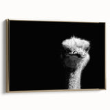 Framed canvas wall art showcasing a side view of an elegant ostrich design with golden accents, perfect for adding a touch of sophistication to modern decor.