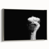 Framed canvas wall art featuring a stunning silver side view of an ostrich, showcasing intricate details and vibrant colors, perfect for enhancing home decor.