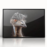Framed wall art showcasing a vibrant ostrich design, featuring intricate details and a sleek black frame, perfect for modern home decor and art enthusiasts.