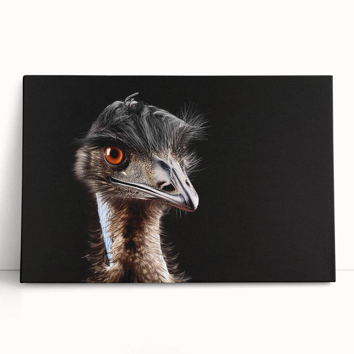 Stylish wall art featuring a striking ostrich design on stretched canvas, showcasing vibrant colors and intricate details, perfect for modern home decor.