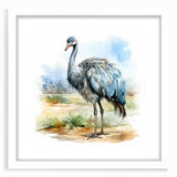Ostrich-themed wall art collection in a white frame with mat, showcasing vibrant colors and intricate bird designs, perfect for modern home decor.