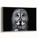 Elegant silver-framed canvas wall art showcasing a detailed owl design, perfect for home decor. The piece features intricate patterns and a modern aesthetic, ideal for nature lovers.