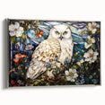 Framed canvas wall art featuring a silver owl design, showcasing intricate details and vibrant colors, perfect for enhancing any modern interior decor.