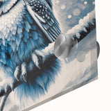 Close-up view of a vibrant acrylic glass wall art piece showcasing a detailed owl design, featuring rich colors and intricate patterns, perfect for home decor.