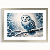 Elegant silver-framed wall art featuring a whimsical owl design, showcasing intricate details and vibrant colors in a modern decor setting, perfect for animal lovers.