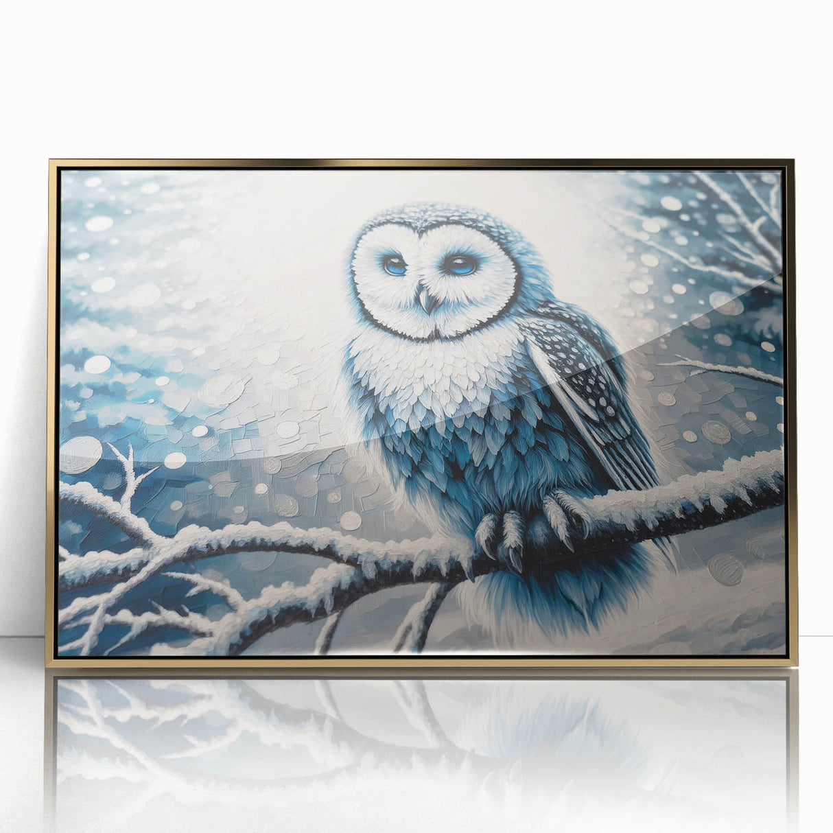 Framed wall art featuring an elegant owl design in gold acrylic, showcasing intricate details and a modern aesthetic, perfect for home décor.