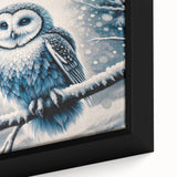 Close-up of a framed canvas wall art piece showcasing an intricate owl design with vibrant colors and detailed features, perfect for nature-themed decor.