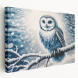 Stretched canvas artwork showcasing a vibrant owl design, perfect for adding a whimsical touch to home decor. The side view highlights its sleek edges and quality craftsmanship, ideal for nature lovers and art enthusiasts. Perfect for enhancing living spaces with unique animal-themed decor.