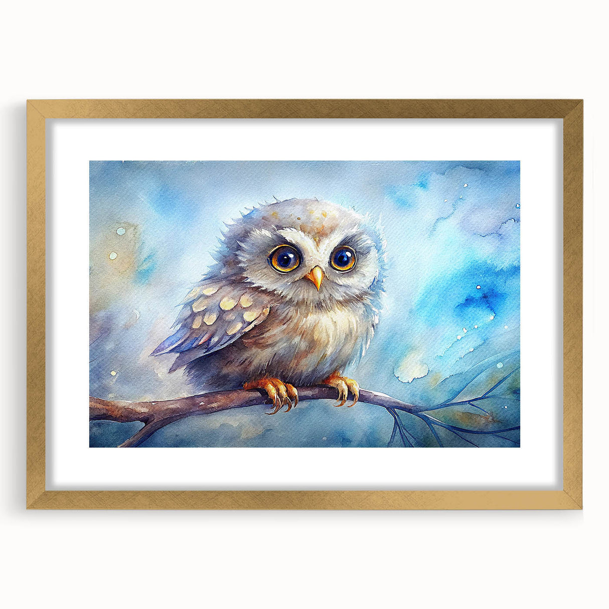 Gold-framed wall art collection showcasing an elegant owl design with a matte finish, perfect for enhancing home decor and adding a touch of nature-inspired elegance.