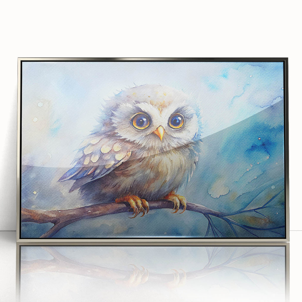 Framed acrylic wall art showcasing a detailed owl design in silver tones, perfect for adding a modern touch to home decor. Ideal for nature lovers and art enthusiasts.