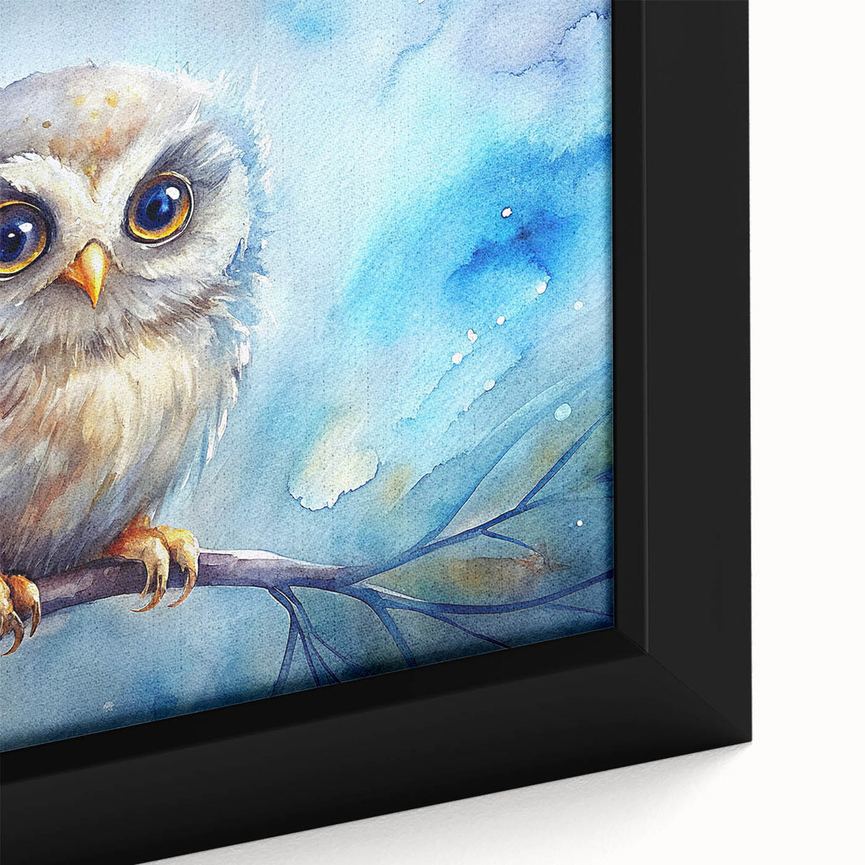 Framed canvas wall art featuring a close-up design of a colorful owl, showcasing intricate details and vibrant hues, perfect for modern home decor.