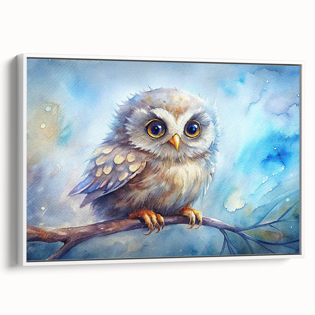 Framed canvas wall art featuring a detailed owl design with a white background, showcasing intricate patterns and vibrant colors, ideal for home decor.