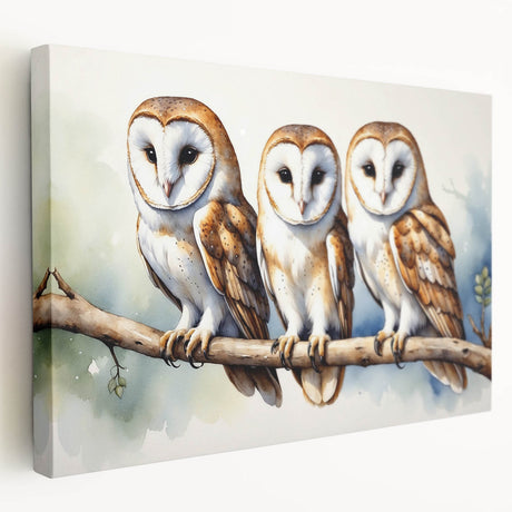 Stretched canvas wall art depicting a whimsical owl design, showcasing vibrant colors and intricate details, perfect for enhancing children's room decor or nature-themed spaces.