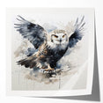 Owl wall art collection featuring intricate, glossy prints showcasing vibrant colors and detailed designs, perfect for home decor or art enthusiasts.