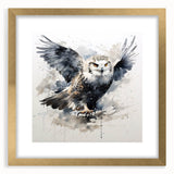 Framed wall art collection featuring a beautifully designed owl illustration with gold accents, set against a white mat, ideal for modern home decor.