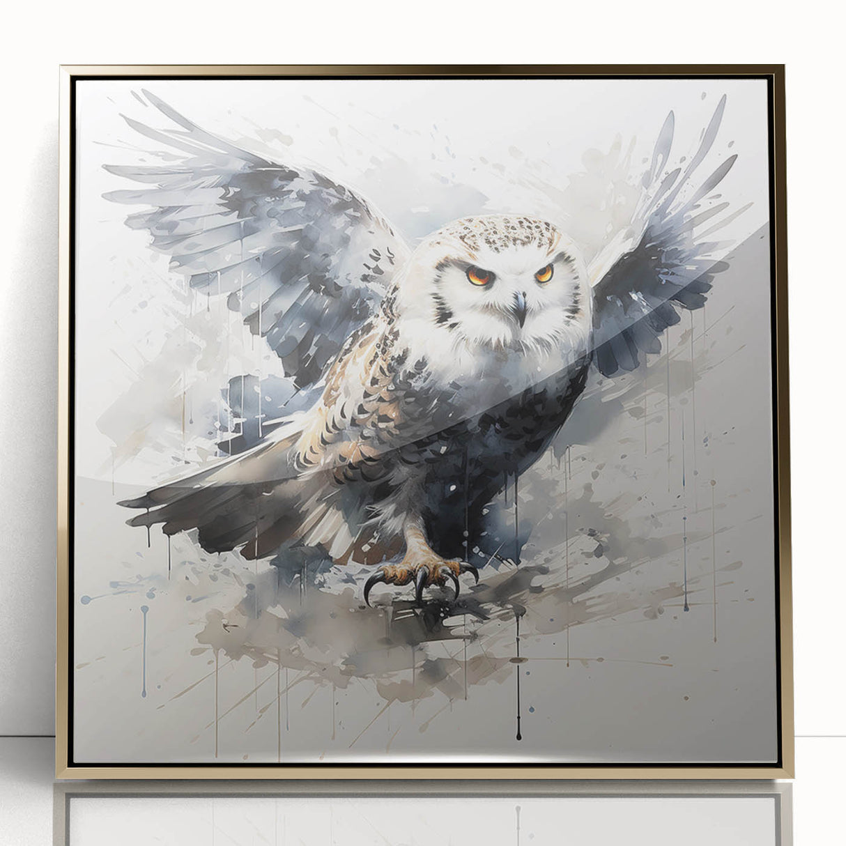 Framed acrylic wall art featuring an elegant owl design with a gold frame, perfect for adding a touch of sophistication to any home decor. Ideal for wildlife and nature enthusiasts.