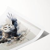 Colorful owl wall art print featuring intricate designs on a rolled canvas, showcasing vibrant hues and detailed patterns, ideal for enhancing home decor.