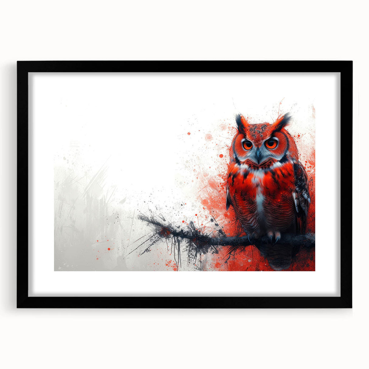 Black-framed wall art featuring an intricate owl design, showcasing rich colors and detailed textures, perfect for enhancing modern home decor.