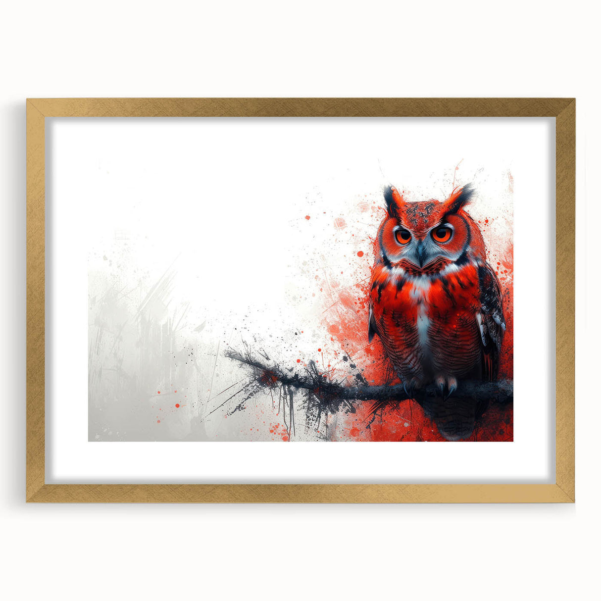 Framed wall art collection showcasing a detailed owl design, featuring a gold mat and frame, ideal for enhancing home decor with a touch of elegance.