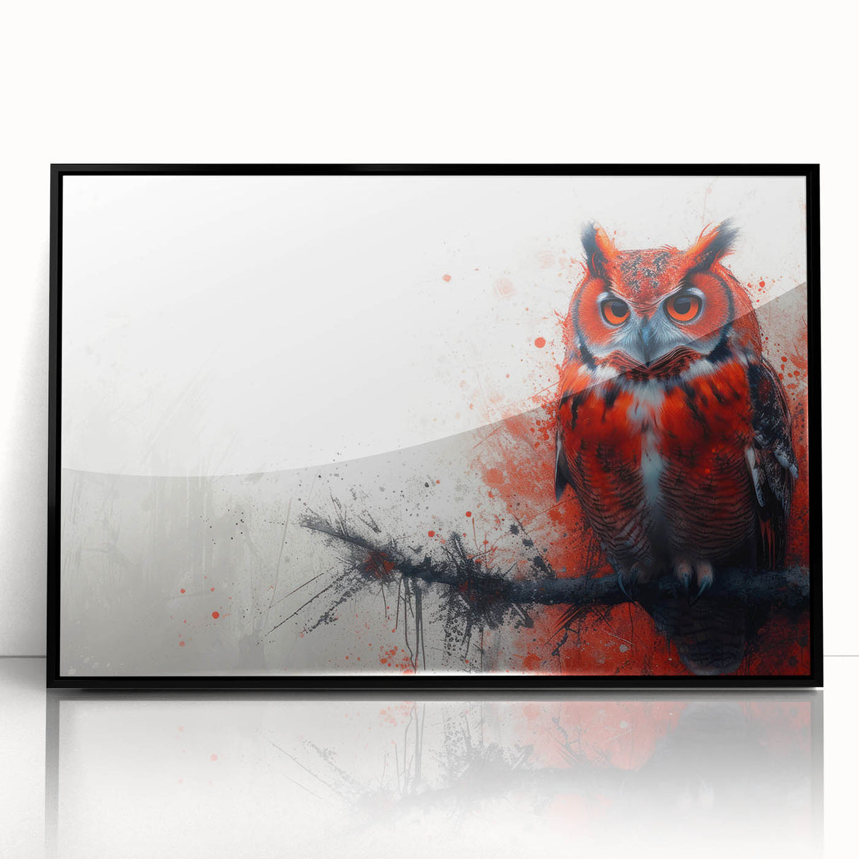 Framed wall art collection showcasing a stylized owl design in vibrant colors, set against a sleek black frame, perfect for modern home decor and nature enthusiasts.