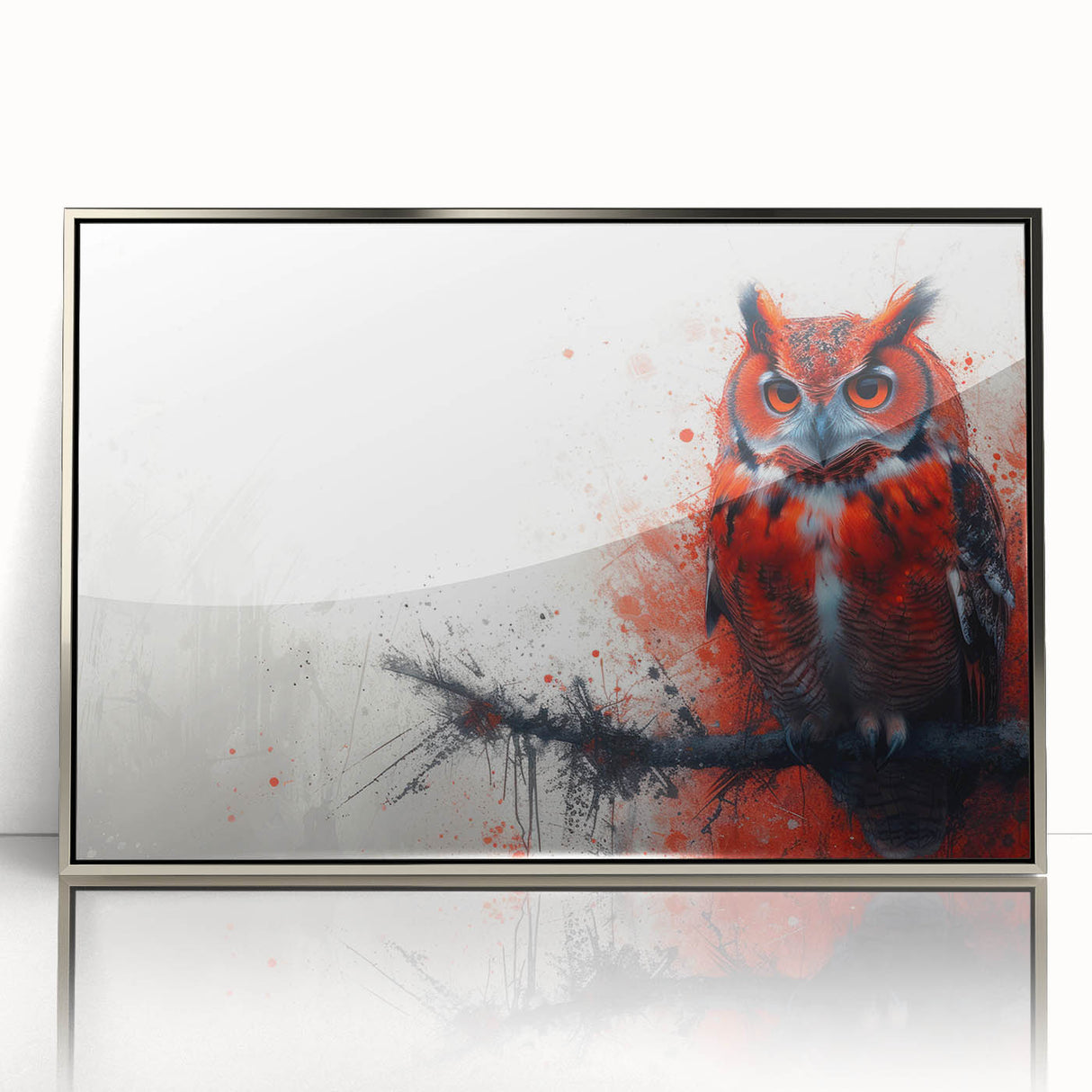 Framed wall art collection featuring an elegant owl design in silver acrylic, showcasing intricate details and a modern aesthetic, perfect for home decor.