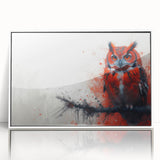 Framed wall art collection featuring a stylized owl design, displayed in a sleek white frame with acrylic front, ideal for modern home decor and wildlife enthusiasts.