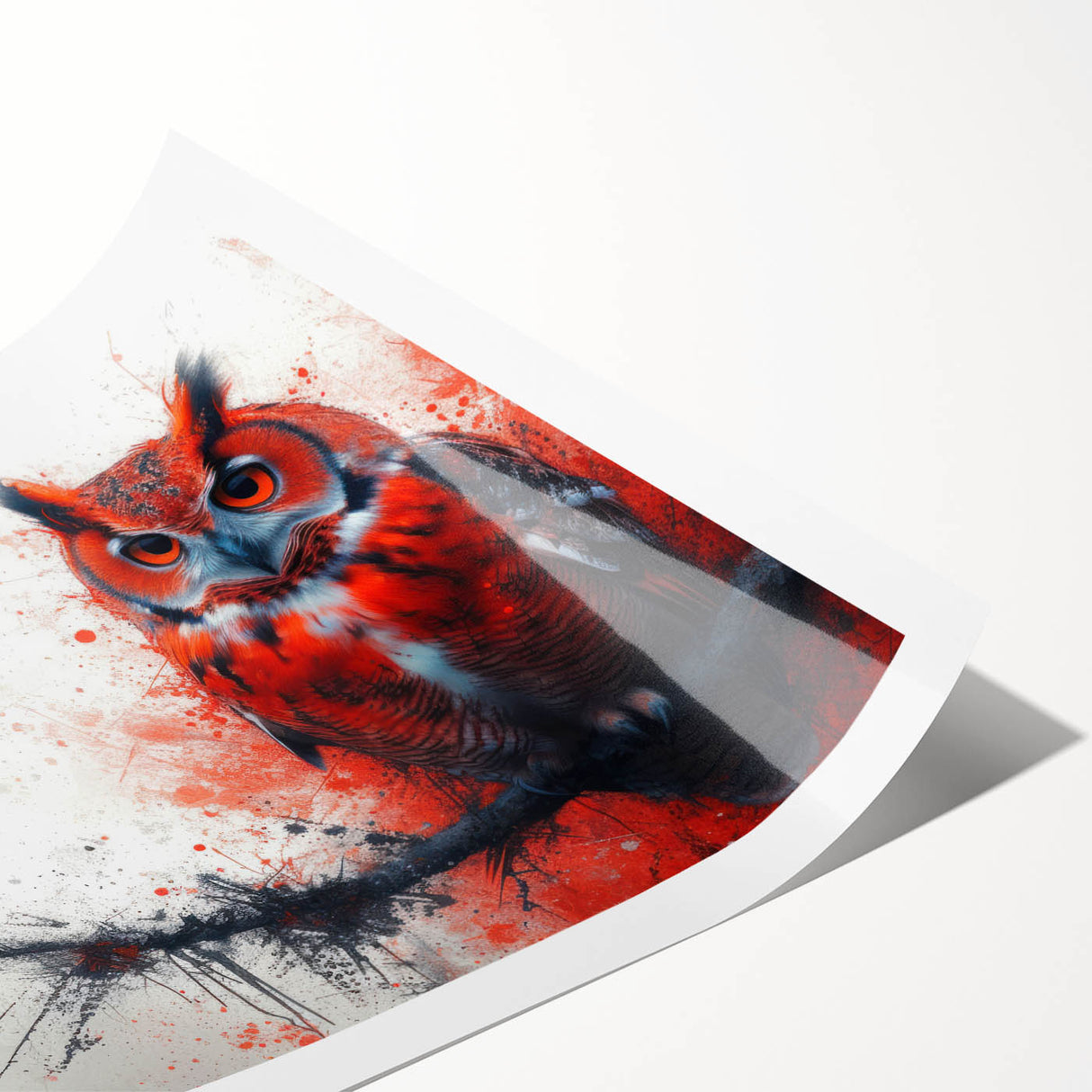Owl-themed wall art print showcasing intricate designs and vibrant colors, rolled for easy transport, perfect for home decor enthusiasts and nature lovers.