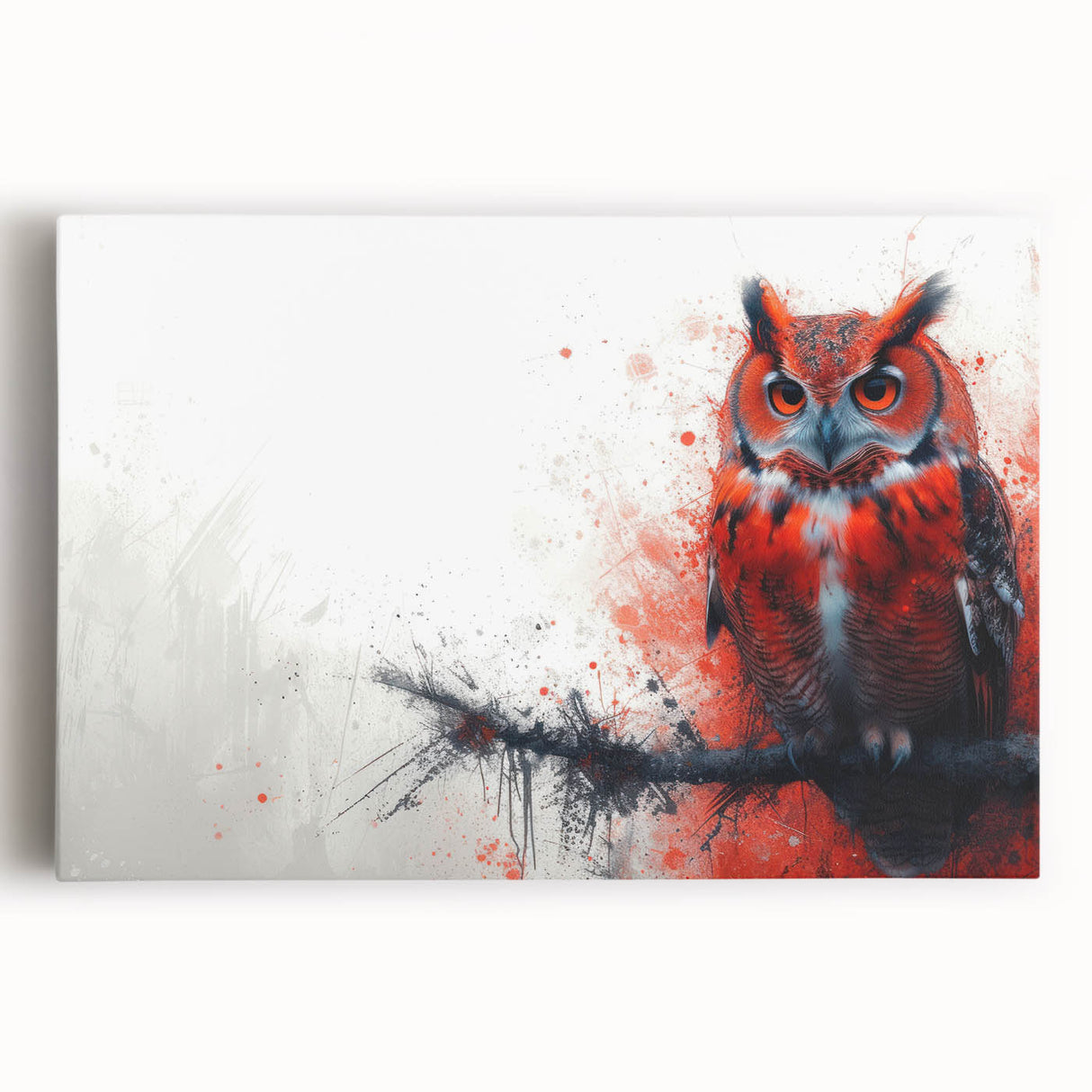 Stretched canvas wall art featuring a detailed owl design, showcasing vibrant colors and intricate patterns, perfect for nature-themed decor. Ideal for indoor spaces.
