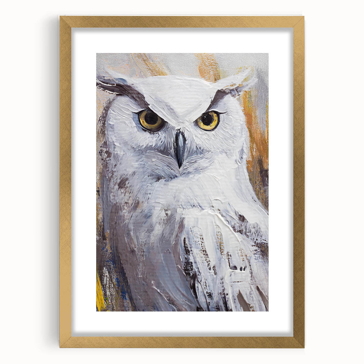 Elegant wall art collection featuring an owl design, framed with a gold mat and front view display. Ideal for nature-inspired decor in modern interiors.