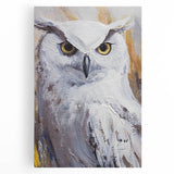 Stretched canvas wall art featuring a detailed owl design with vibrant colors and intricate patterns, ideal for modern home decor or wildlife enthusiasts.