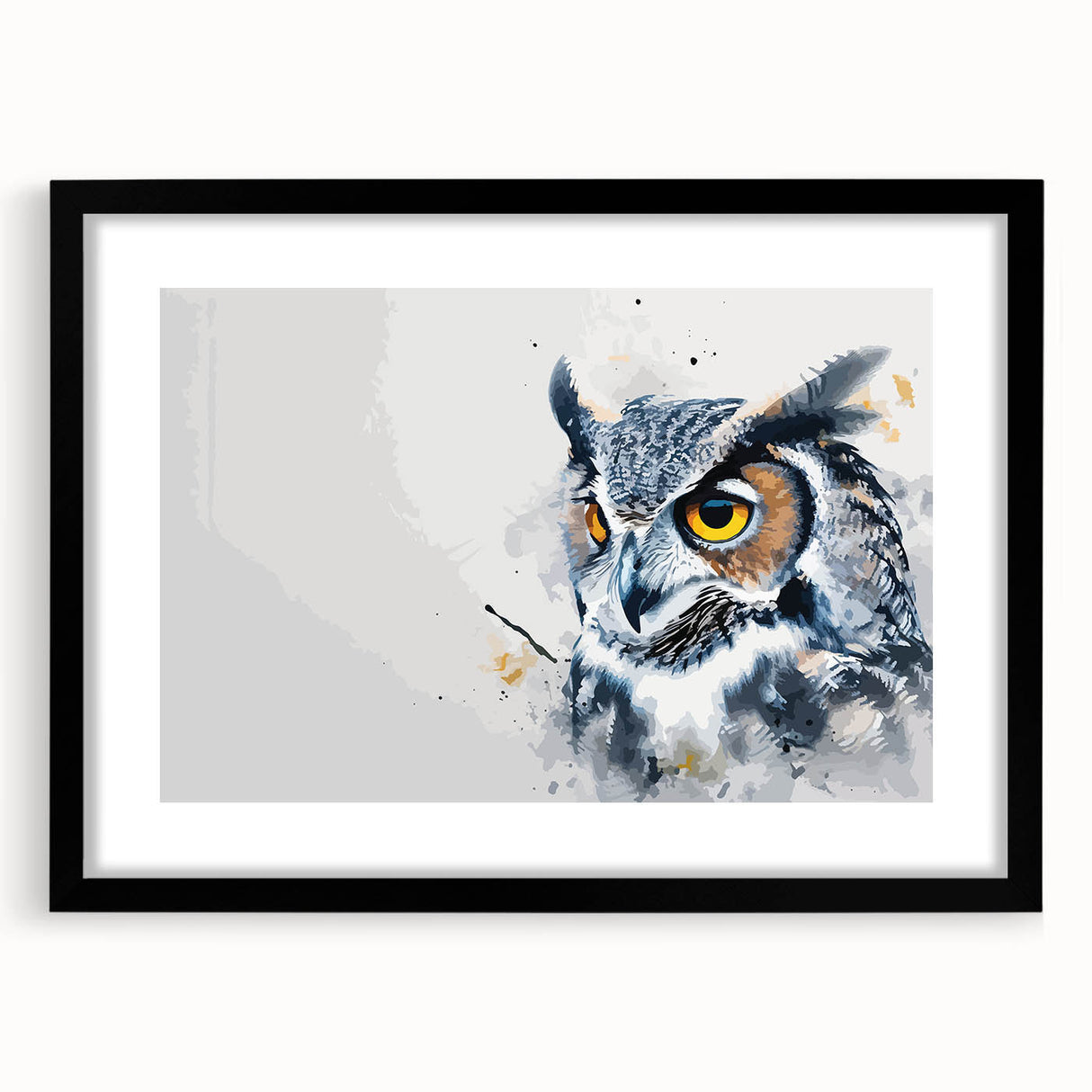 Black-framed wall art featuring an owl design, showcasing intricate details and vibrant colors, perfect for enhancing home decor in any setting.