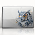 Framed wall art featuring a striking owl design in black acrylic, perfect for home decor. This contemporary piece adds elegance to any room and showcases intricate details of the owl's feathers and expressive eyes. Ideal for nature lovers and art enthusiasts alike.