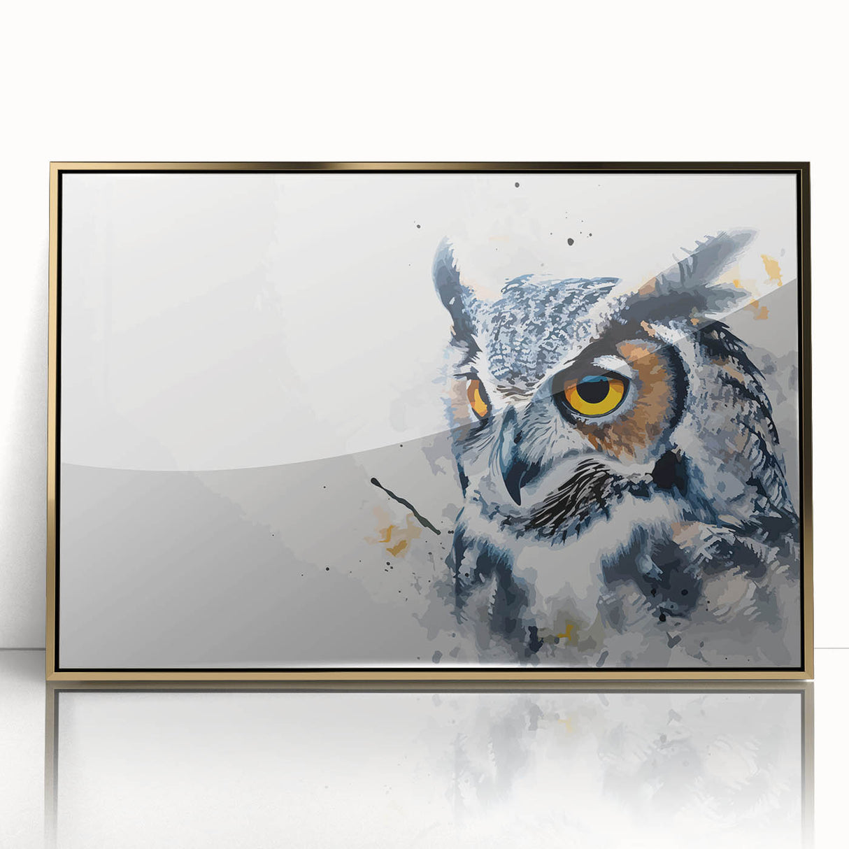 Elegant framed wall art featuring a stunning owl design with intricate details, set in a gold-accented frame, perfect for enhancing modern home decor.