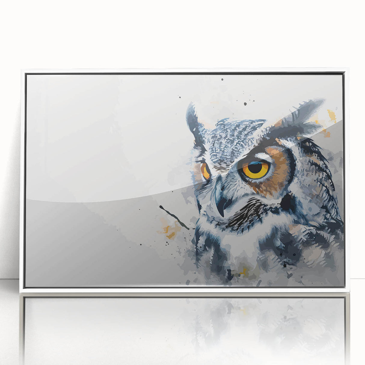 Framed wall art featuring an intricately designed owl in vivid colors, set in a sleek white frame, perfect for enhancing home decor with nature-inspired elegance. Ideal for bird lovers and art enthusiasts seeking unique, eye-catching pieces.