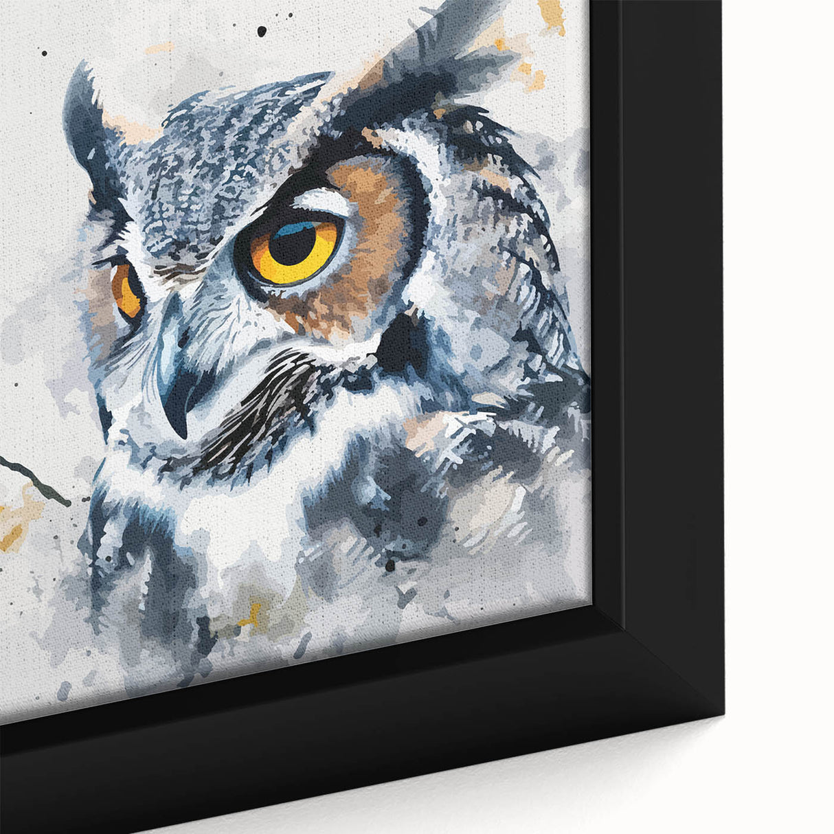 Framed canvas wall art featuring a close-up of an intricately designed owl, showcasing detailed feathers in earthy tones, perfect for nature-themed decor.