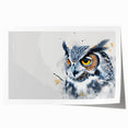 Owl-themed wall art print showcasing a detailed illustration of an owl perched among vibrant foliage, ideal for enhancing home decor or nature-themed interiors.