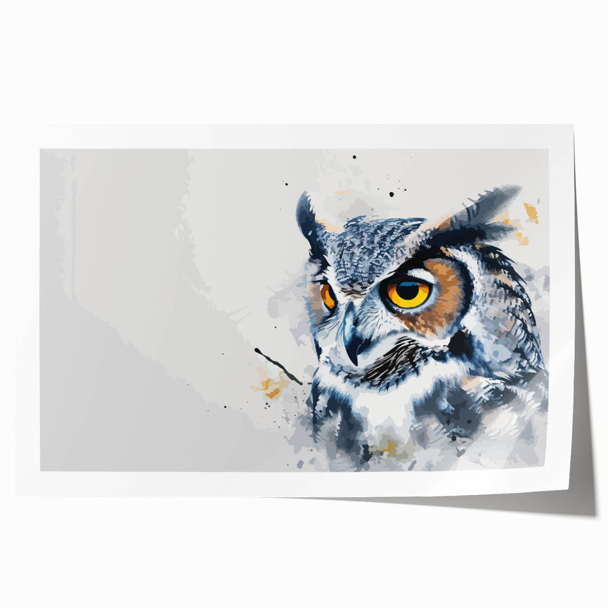 Owl-themed wall art print showcasing a detailed illustration of an owl perched among vibrant foliage, ideal for enhancing home decor or nature-themed interiors.