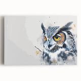 Stretched canvas wall art featuring an intricately designed owl in vibrant colors, perfect for nature lovers and modern decor, enhancing any living space.