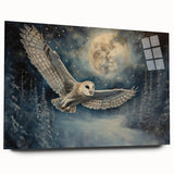 Acrylic glass wall art showcasing a beautiful owl design in vibrant colors, displayed from the side view without pins, perfect for modern home décor.