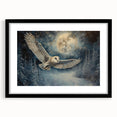 Framed wall art featuring a striking owl design, elegantly matted and presented in a sleek black frame, ideal for enhancing home decor in living spaces.