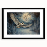 Framed wall art featuring a striking owl design, elegantly matted and presented in a sleek black frame, ideal for enhancing home decor in living spaces.