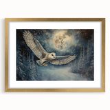 Owl-themed wall art collection framed with a gold mat, showcasing intricate bird designs. Perfect for nature lovers and home decor enthusiasts.