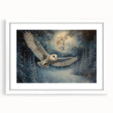 Framed wall art featuring a whimsical owl design against a white mat, ideal for children's rooms or nature-themed decor, enhancing any interior space.