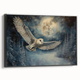 Framed wall art featuring a striking owl design on a black canvas, showcasing intricate details and vibrant colors, ideal for modern home decor.